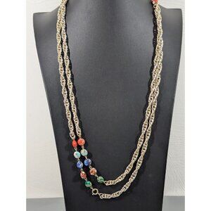 Vintage Emmons Long Rope Two Chain Necklace Multicolor Glass Beads Convertible